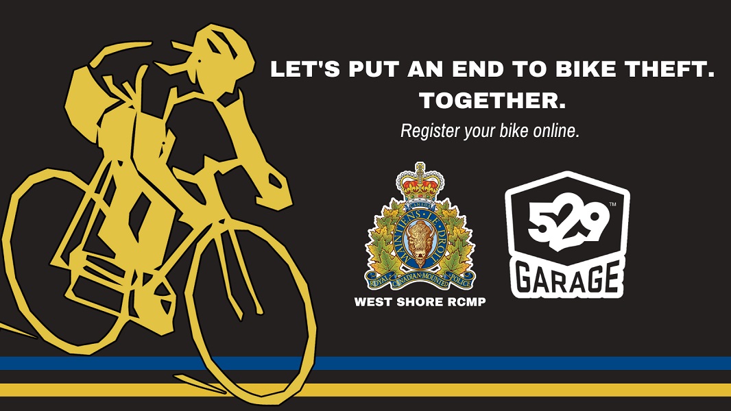 Infographic depicting a bike, the West Shore RCMP logo and the Project 529 logo